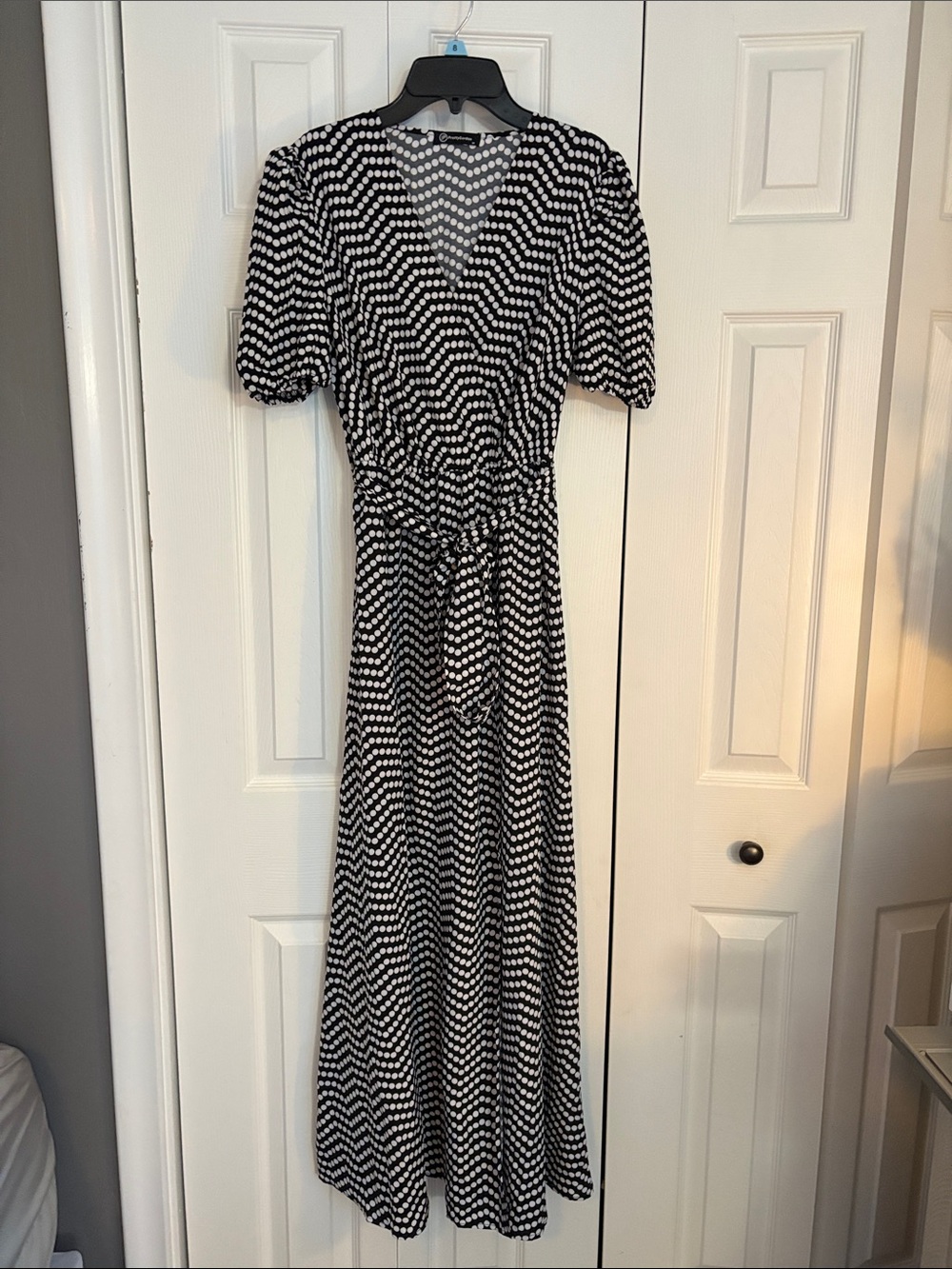 Black & White Dot Wrap Maxi Dress with Tie Waist